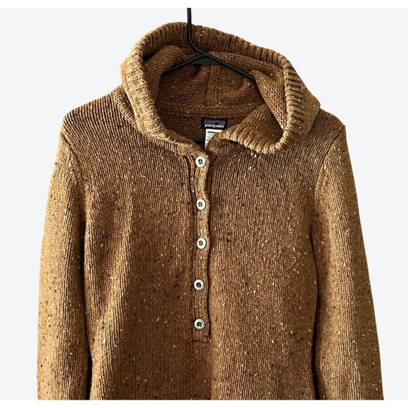 Patagonia Women's Small 1/2 Button Ranchito Merino Blend Hooded Sweater Brown - Picture 2 of 6